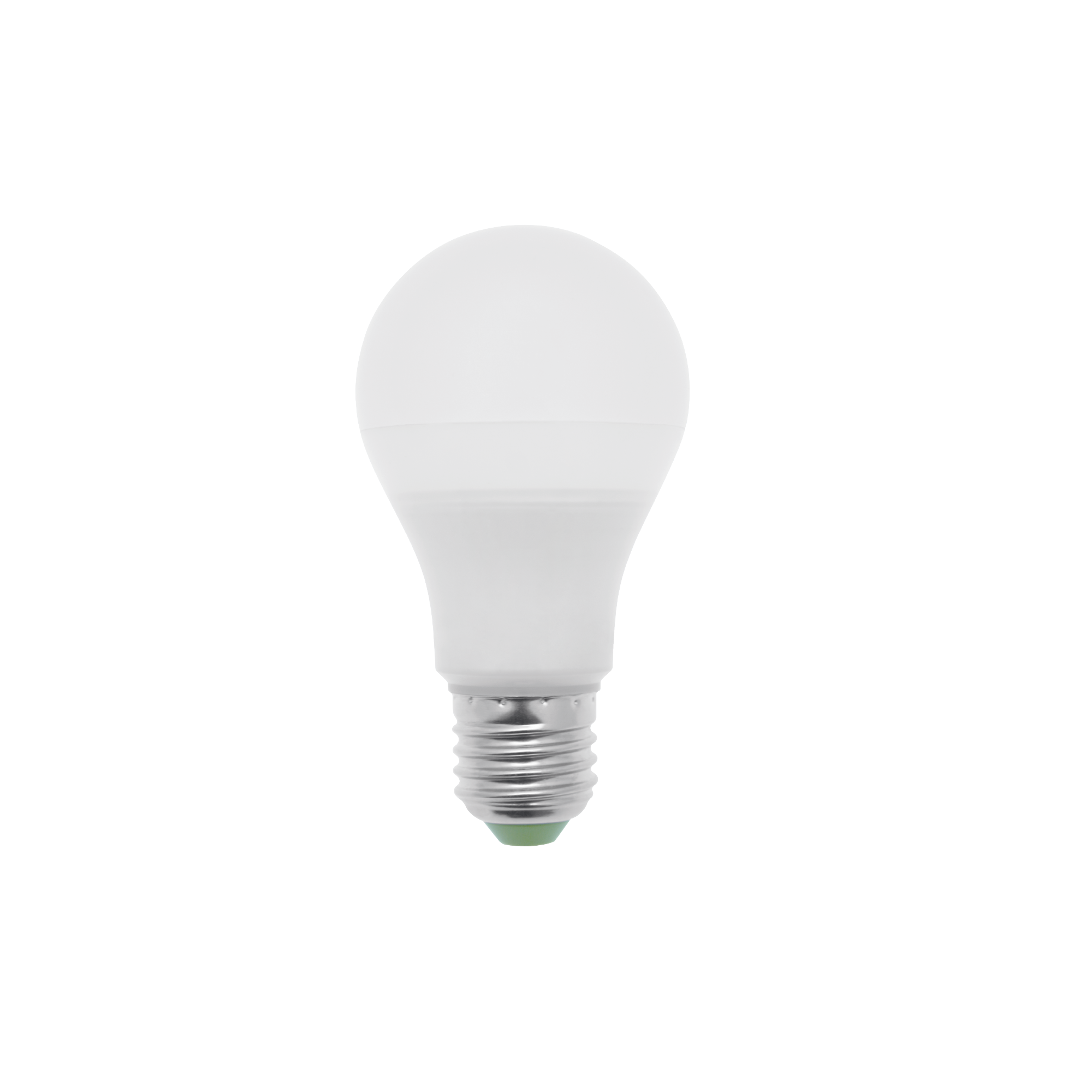 Bombilla LED E27 estándar 9W de luz fría (5000K), la forma de siempre con rosca gorda E27, sobre fondo blanco