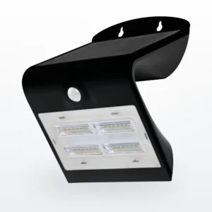 Aplique solar LED de exterior en negro con panel fotovoltaico y sensor de movimiento