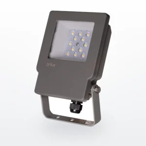 Proyector LED de exterior compacto en gris oscuro con soporte en U