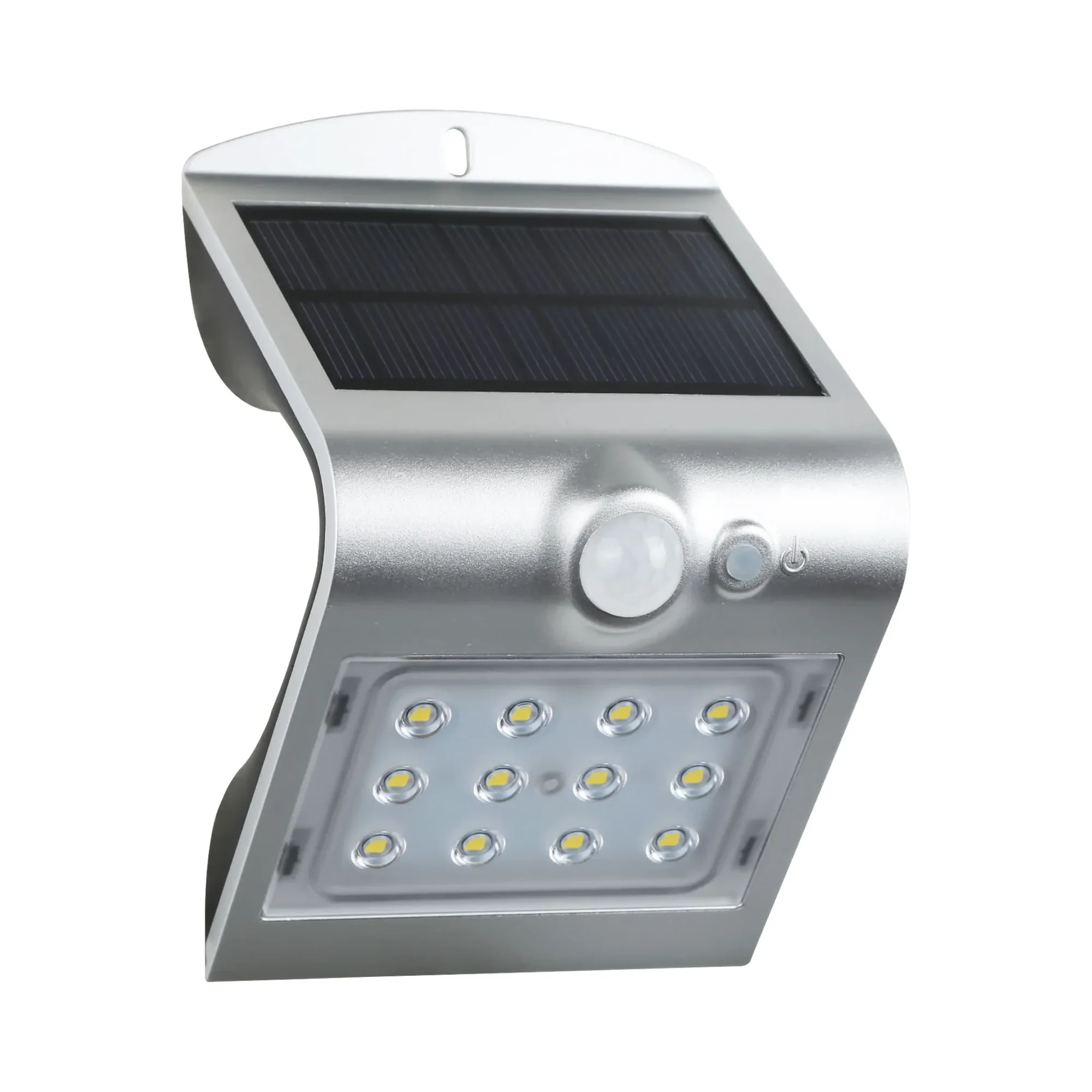 Aplique solar pequeño gris, luz cálida