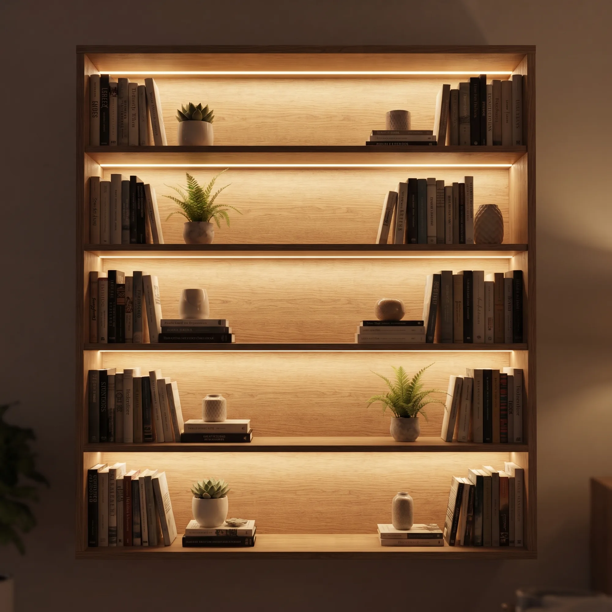Tira LED en una estantería como luz de ambiente junto al escritorio