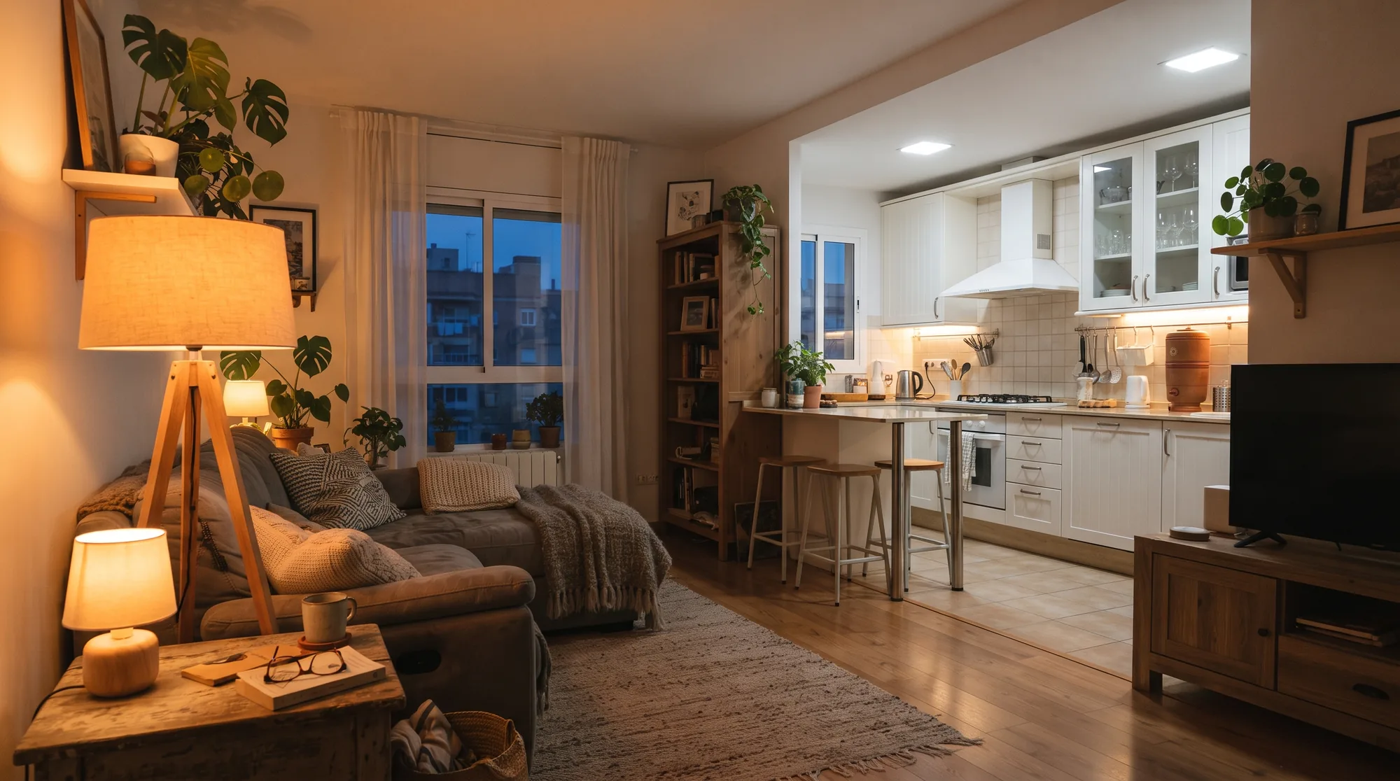 Temperatura de color en casa: salón con luz cálida y cocina con luz neutra